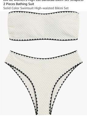 Zaful White Bandeau Bikini Set with Black Trim NEW NEVER WORN